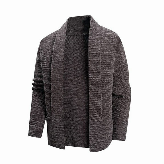 Mens Cardigan Sweater Long Sleeve Shawl Collar Knit Open Front Sweaters Casual Comfy Fall Winter Warm Sweaters with Pocket