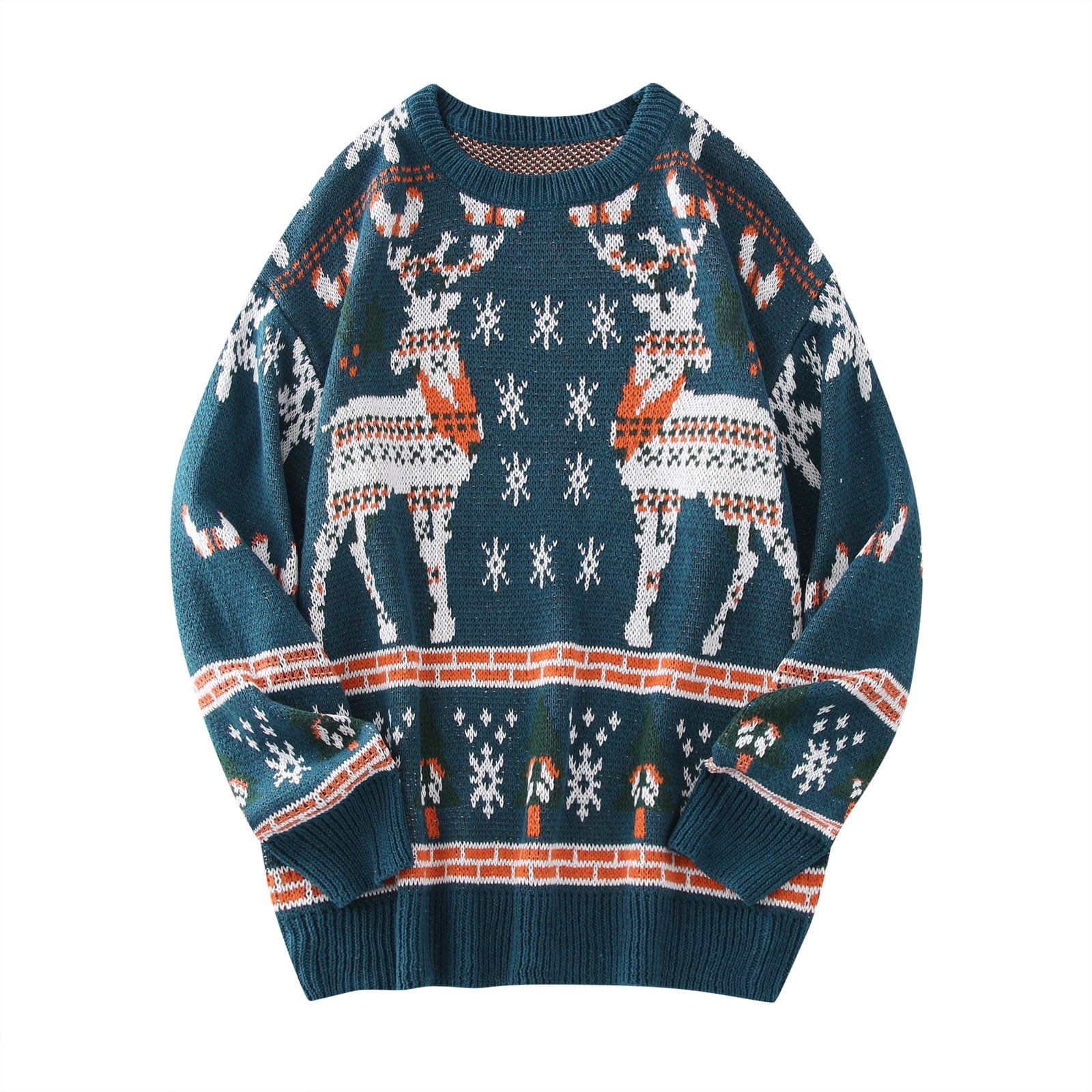 Mens Cardigan Sweater Men s Christmas Deer Print Sweater Long Sleeve Round Neck Sweater Blouse Color Blue Size L Walmart