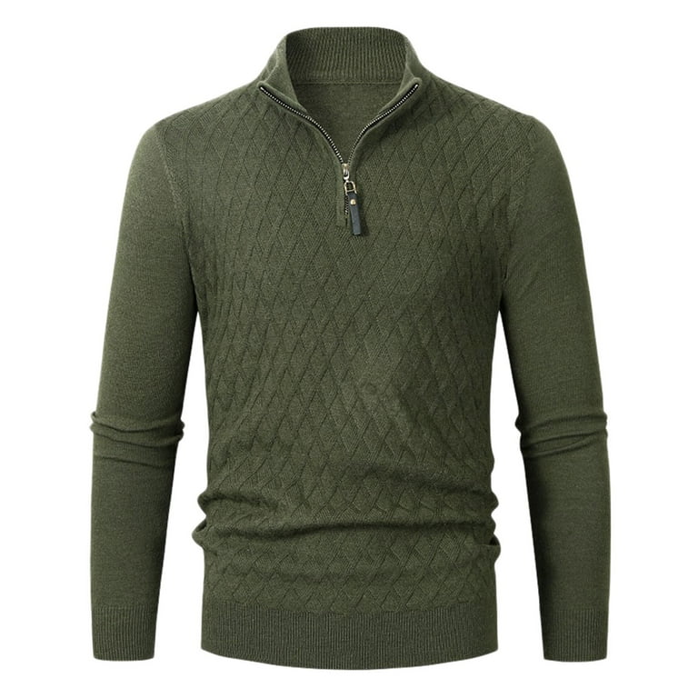 Mens Cardigan Sweater Mens Sweaters Clearance Sale Mens Turtleneck Knitted Sweater Fashion Cardigan Solid Color Green 3XL