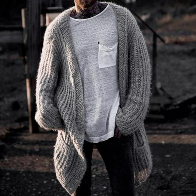 Mens Cardigan Sweater Shawl Collar Chunky Warm Open Front Long Sleeve Knit Slim Fit Coats Walmart