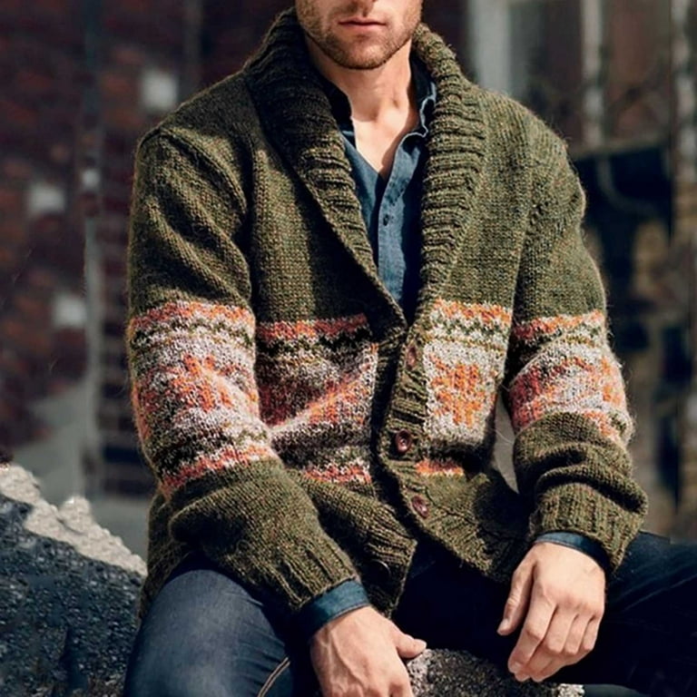 Mens Cardigan Sweater Shawl,Mens Fashion Loose Fit Long Sleeve V-neck  Knitted Jacket Casual Fashion Lapel Pocket Fall Winter Cardigans Knit Coats  