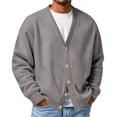 thumbnail image 1 of Mens Cardigan Sweater Waffle V Neck Button Down Cardigan Long Sleeve Cardigans Open Front Lightweight Casual Loose Blouse Gray L, 1 of 6