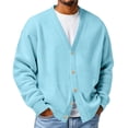 thumbnail image 1 of Mens Cardigan Sweater Waffle V Neck Button Down Cardigan Long Sleeve Cardigans Open Front Lightweight Casual Loose Blouse Light Blue 2XL, 1 of 6