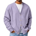 thumbnail image 1 of Mens Cardigan Sweater Waffle V Neck Button Down Cardigan Long Sleeve Cardigans Open Front Lightweight Casual Loose Blouse Purple M, 1 of 6