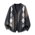 thumbnail image 1 of Mens Cardigan Sweaters Argyle Plaid Button Down V Neck Knit Long Sleeve Loose Knit Outerwear Sweaters Tops, 1 of 6