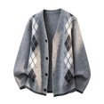 thumbnail image 1 of Mens Cardigan Sweaters Argyle Plaid Button Down V Neck Knit Long Sleeve Loose Knit Outerwear Sweaters Tops, 1 of 9