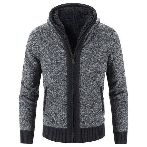 Mens Cardigan Sweaters Casual Long Sleeve Knitted Sweaters Zip Up Hooded Jackets with Pocket Winter Sports Outerwear
