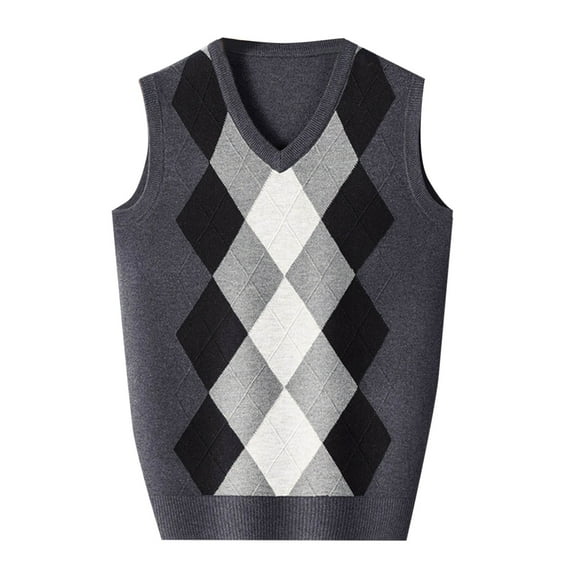 Mens Cardigan Sweaters Fashion Knitted Vest V Neck Color Blocked Bussiness Casual Sweater For Men,Dark Gray,XL