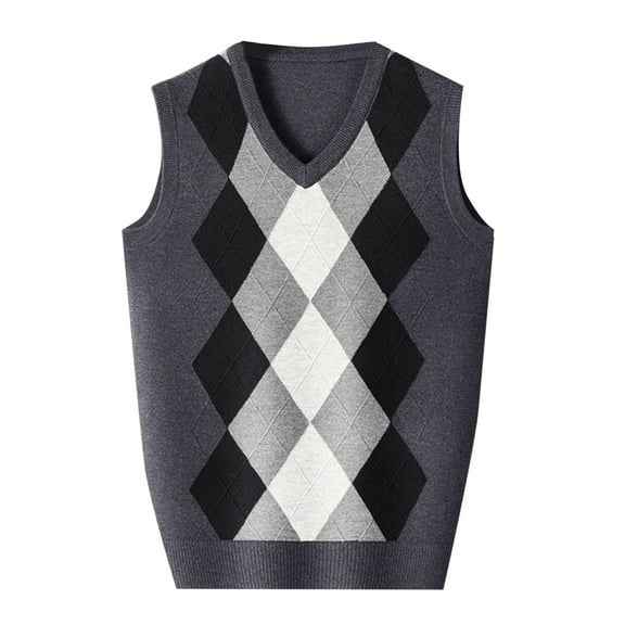 Mens Cardigan Sweaters Fashion Knitted Vest V Neck Color Blocked Bussiness Casual Sweater For Men,Dark Gray,XL