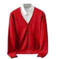 thumbnail image 1 of Mens Cardigan Sweaters V Neck Button Down Long Sleeve Casual Cardigan Slim Fit Knit Sweater With Pockets (XL, Red), 1 of 5