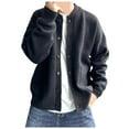 thumbnail image 1 of Mens Cardigan Tops Male Solid Color Long Sleeve Sting Collar Jacquard Mens Casual Clothing,Black,2XL, 1 of 4