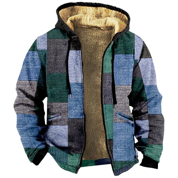 Mens Cardigan Tops Print Hooded Fleece Soft Cozy Athletic Street Fashion Comfort Fit Mens Jackets Y2K,Blue,M