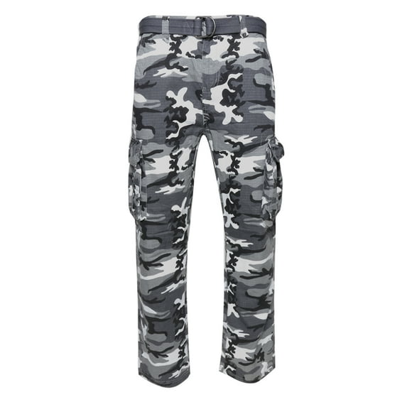Mens Cargo Camo Pants Multi Pocket Lightweight Army Regular Fit Camo Grey 36x32
