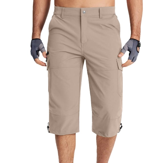 Mens Cargo Capris Below The Knee 3/4 Capri Pants Summer Casual Hiking Work Cropped Pants with Pockets