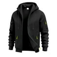 thumbnail image 1 of Mens Cargo Full Zip Hoodie Drawstring Zipper Pockets Jackets Fleeced Fall Winter Outdoor Sweatshirt Black 2XL, 1 of 8