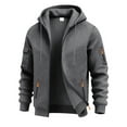 thumbnail image 1 of Mens Cargo Full Zip Hoodie Drawstring Zipper Pockets Jackets Fleeced Fall Winter Outdoor Sweatshirt Dark Gray 2XL, 1 of 8