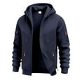 thumbnail image 1 of Mens Cargo Full Zip Hoodie Drawstring Zipper Pockets Jackets Fleeced Fall Winter Outdoor Sweatshirt Navy 2XL, 1 of 8