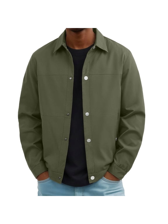 Mens Cargo Jacket Lightweight Button Down Windbreaker Jackets Casual Summer Coats with Pockets Army Green XXXXXL