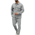 thumbnail image 1 of Mens Cargo Jacket Tracksuit 2 Pieces Set Casual Solid Color Long Sleeve Button Up Jacket and Work Pants Outfits, 1 of 8