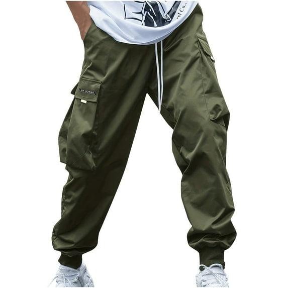 Mens Cargo Jogger, Cargo Pants for Men Drawstring Casual Hiking Pants Joggers Athletic Trousers Cotton Loose Straight Sweatpants for Men M-3XL