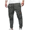 thumbnail image 1 of Mens Cargo Jogger Pants Elastic Drawstring Waist Utility Pockets Work Sweatpants Gray 3XL, 1 of 8