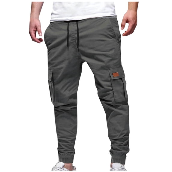 Mens Cargo Jogger Pants Elastic Drawstring Waist Utility Pockets Work Sweatpants Gray 3XL