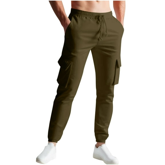 Mens Cargo Joggers Casual Drawstring Waist Jogging Pants with Pockets Cinched Bottom Fall Long Trousers 3XL, Army Green