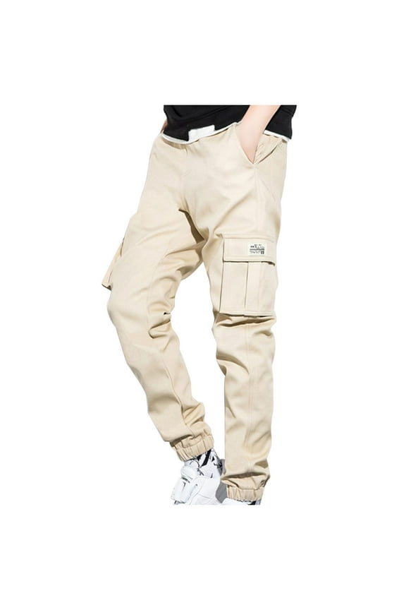 Mens Cargo Joggers Pants Tracksuit Bottoms Men Elasticated Waist Work Trousers Solid Color Sweatpants Outdoor Cargo Pants Slim Jogging Bottoms Sports Sweat Track Pants with Pockets