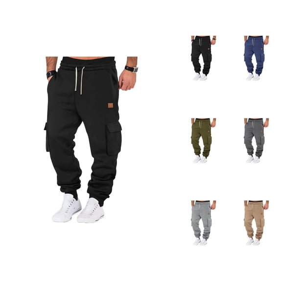 Cargo Sweatpants for Men 2026 Fall Winter Trendy Elastic Waist Drawstring Cargo Joggers with Pockets Trousers