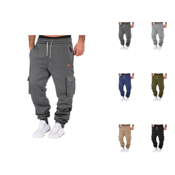 Mens Cargo Joggers Sweatpants 2026 Fall Winter Casual Elastic Waist Drawstring Cargo Jogging Sweatpants with Pockets Trousers