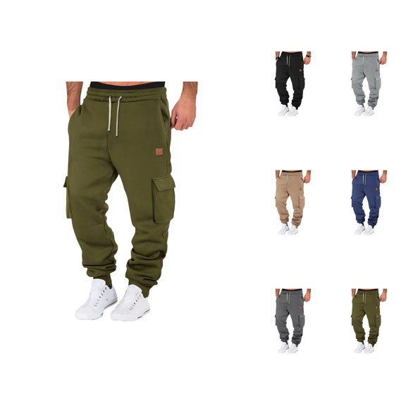 Mens Cargo Joggers Sweatpants 2026 Fall Winter Trendy Drawstring Elastic Waist Cargo Joggers Trousers with Pockets