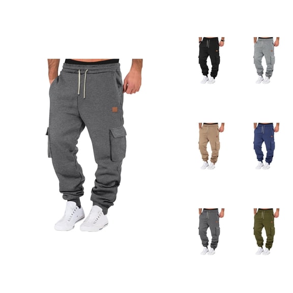 Mens Cargo Joggers Sweatpants 2026 Fall Winter Trendy Drawstring Elastic Waist Cargo Joggers Trousers with Pockets