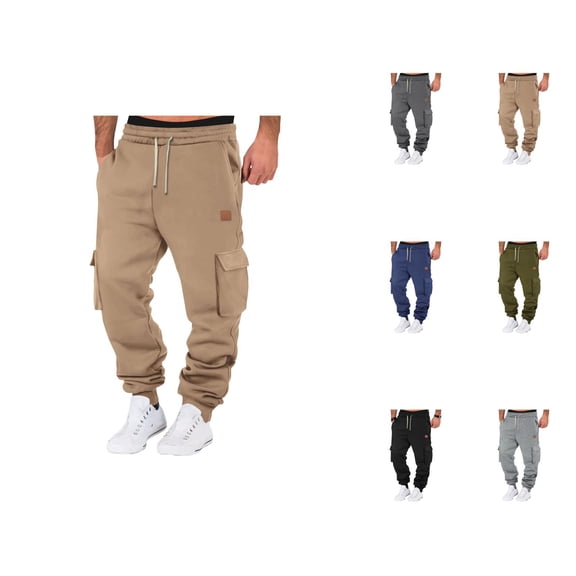 Mens Cargo Joggers Sweatpants 2026 Fall Winter Trendy Drawstring Elastic Waist Cargo Joggers with Pockets Trousers