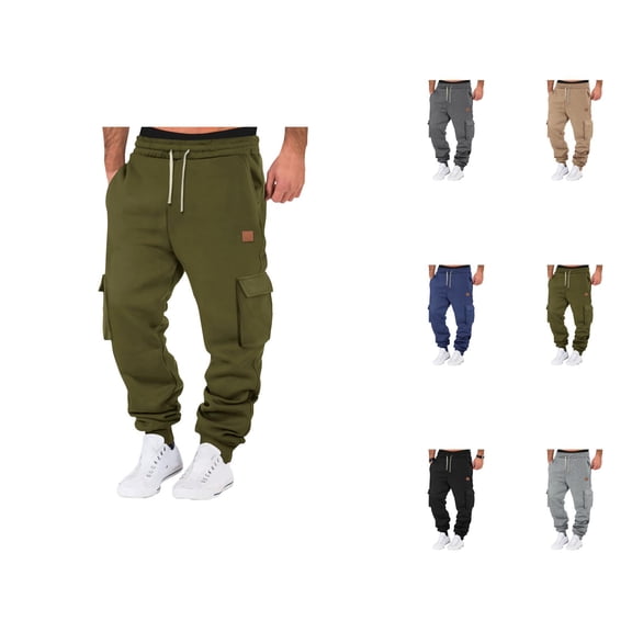 Mens Cargo Joggers Sweatpants 2026 Fall Winter Trendy Drawstring Elastic Waist Cargo Joggers with Pockets Trousers