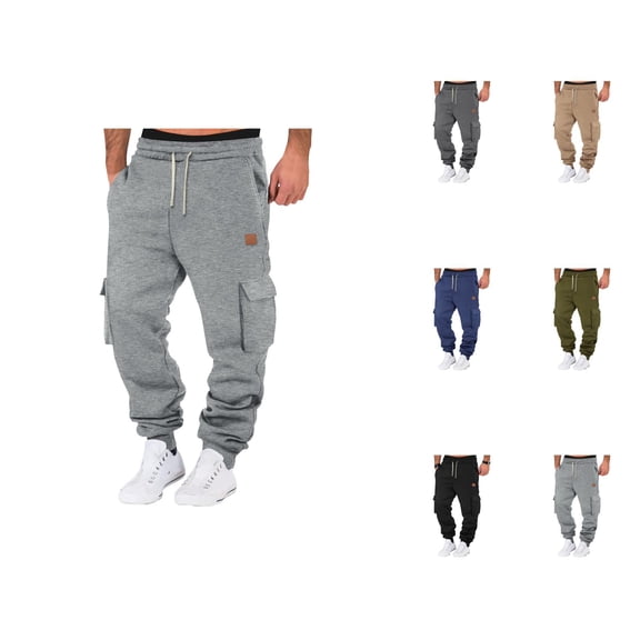 Mens Cargo Joggers Sweatpants 2026 Fall Winter Trendy Drawstring Elastic Waist Cargo Joggers with Pockets Trousers