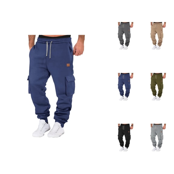 Mens Cargo Joggers Sweatpants 2026 Fall Winter Trendy Drawstring Elastic Waist Cargo Joggers with Pockets Trousers