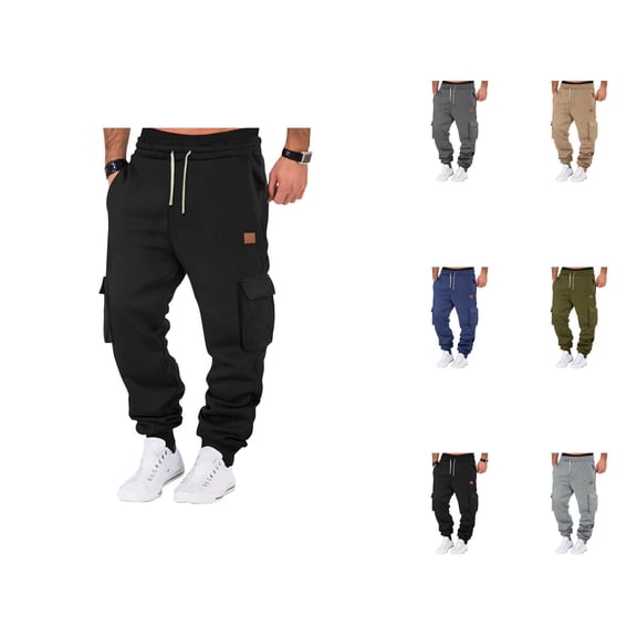 Mens Cargo Joggers Sweatpants 2026 Fall Winter Trendy Drawstring Elastic Waist Cargo Joggers with Pockets Trousers