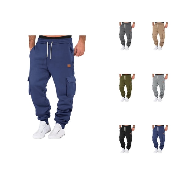 Mens Cargo Joggers Sweatpants 2026 Fall Winter Trendy Elastic Waist Drawstring Cargo Jogger Sweat Pants Trousers with Pockets