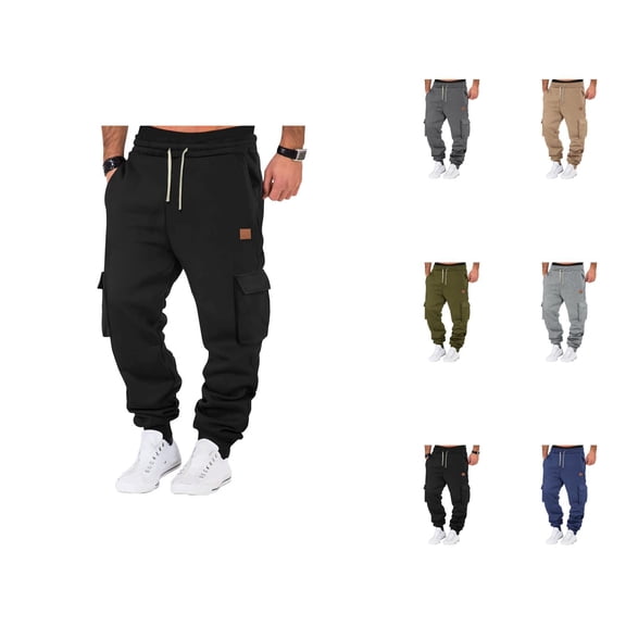 Mens Cargo Joggers Sweatpants 2026 Fall Winter Trendy Elastic Waist Drawstring Cargo Jogger Sweat Pants Trousers with Pockets