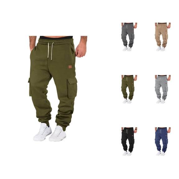 Mens Cargo Joggers Sweatpants 2026 Fall Winter Trendy Elastic Waist Drawstring Cargo Jogger Sweat Pants Trousers with Pockets