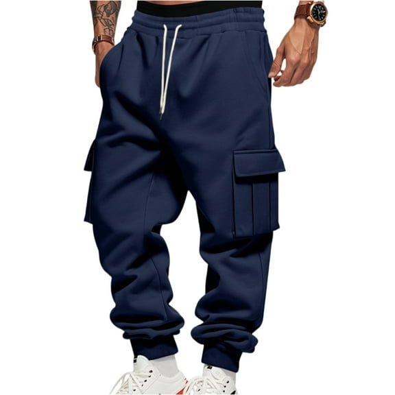 Mens Cargo Joggers and Baggy Sweatpants Men with Large Cargo Pockets Adjustable Waistband Relaxed Fit Athletic Pants for Men