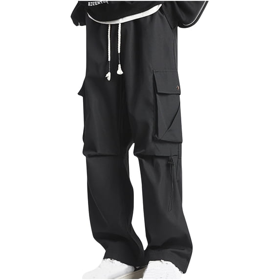 Mens Cargo Pant Drawstring Solid Casual Elastic Waist Pocket Cargo Pantsdrawstring Solid Casual Pocket Cargo Pants Black