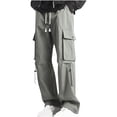 thumbnail image 1 of ZQUUVOU Mens Cargo Pant Drawstring Solid Casual Elastic Waist Pocket Cargo Pantsdrawstring Solid Casual Pocket Cargo Pants Olive Green, 1 of 8