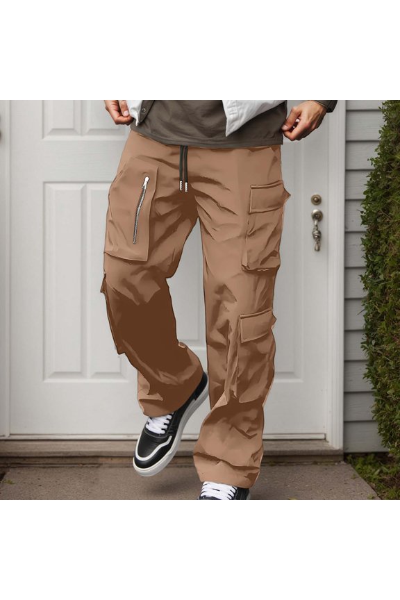 Mens Cargo Pant Winter Fleece Lined Stretch Tactical Work Trouser with Multiple Pocket Waterproof Hiking Outdoor Pant plus size cargo pants for men (Khaki,XL)