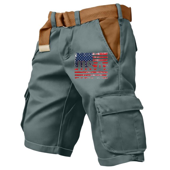 Mens Cargo Pants America 250 Years Anniversary Big and Tall Comfy Construction Work Shorts Plus Size Outdoor Casual 4th of July Shorts Multi Pockets(No Belt)