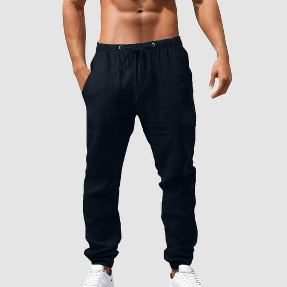 Mens Cargo Pants Autumn Winter Solid Color Elastic Waist Drawstring Loose Sports Sweatpants Streetwear