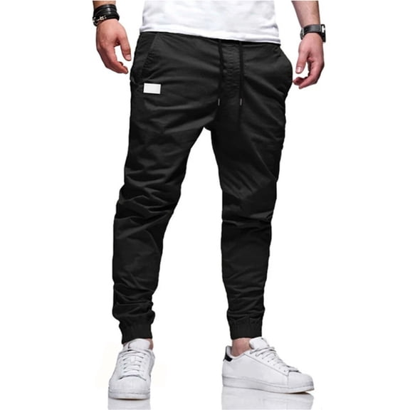 Mens Cargo Pants Autumn Winter Solid Color Mid Waist Pockets Slim Pencil Sweatpants Holiday Wear