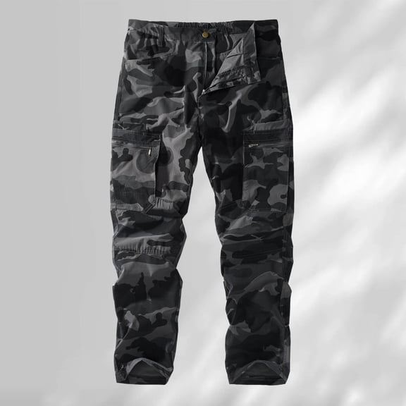 Mens Cargo Pants Baggy Camo Relaxed Fit Retro Elastic Waist Sweatpants Lightweight Track Trousers for Travel Training Running Grey 32