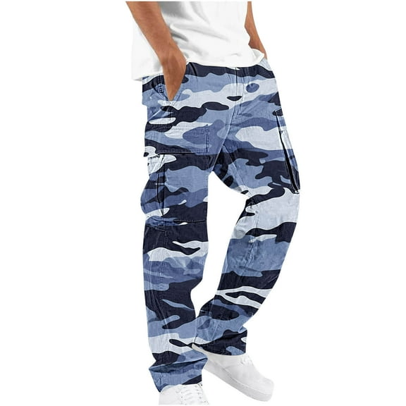 zejinsd Camo Sweatpants for Men Elastic Waist Casual Trouser Lightweight Straight-Legs Loose Cargo Pants with Draw Sting and Pockets