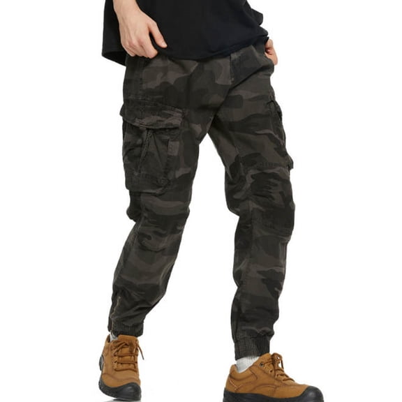 Mens Cargo Pants Big and Tall Camouflage Cargo Pants Multi Pockets Straight Leg Lightweight Military Style Casual Dark Gray XXXXL/190
